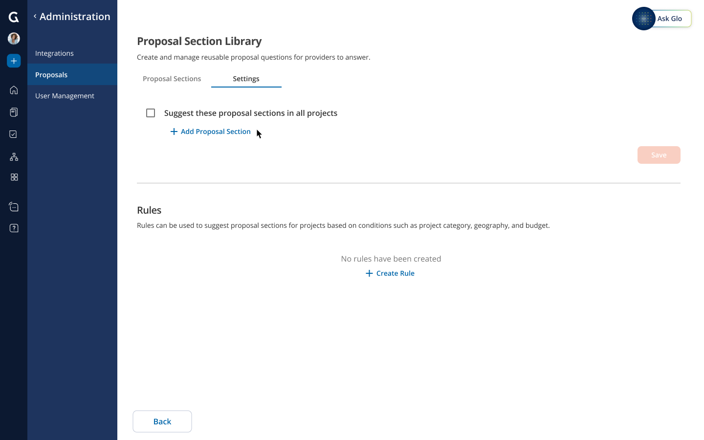 Proposal Section Library Settings