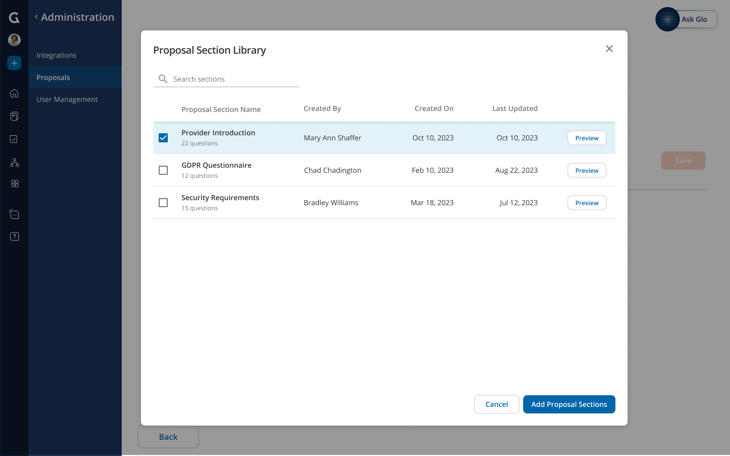 Proposal Section Library Browser