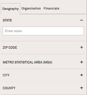geography filter nonprofit lookup
