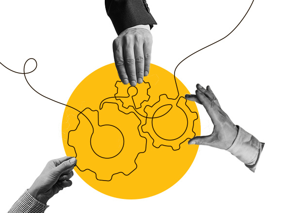 Three hands sketching a design together