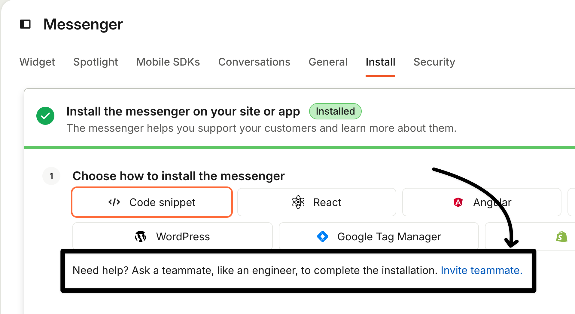 Invite teammates to help with Messenger installation