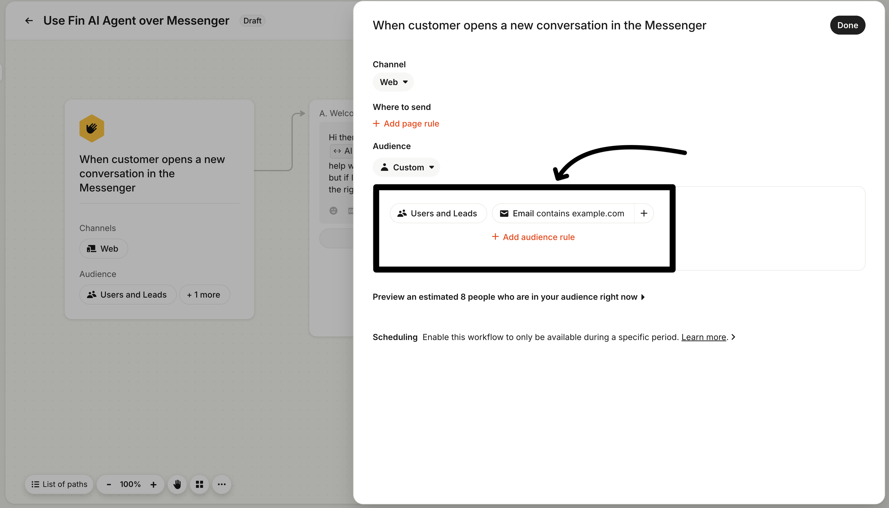 Audience rule filtering by email domain for internal testing
