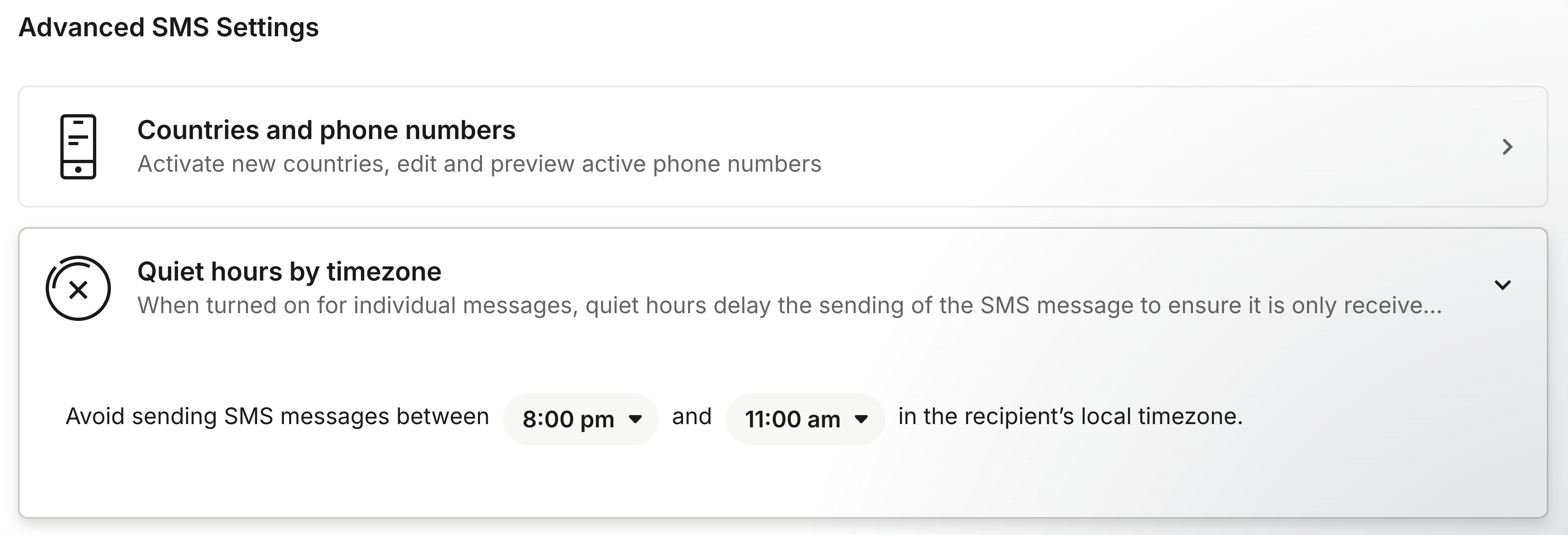 Quiet hours settings