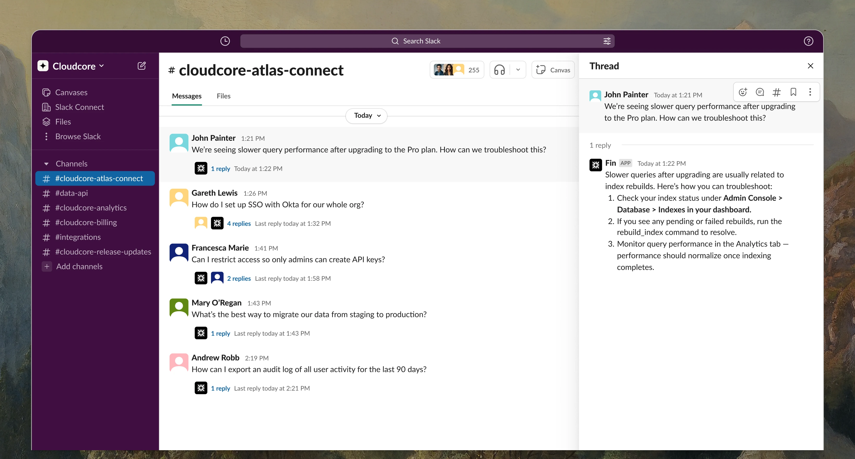 Fin replying in Slack